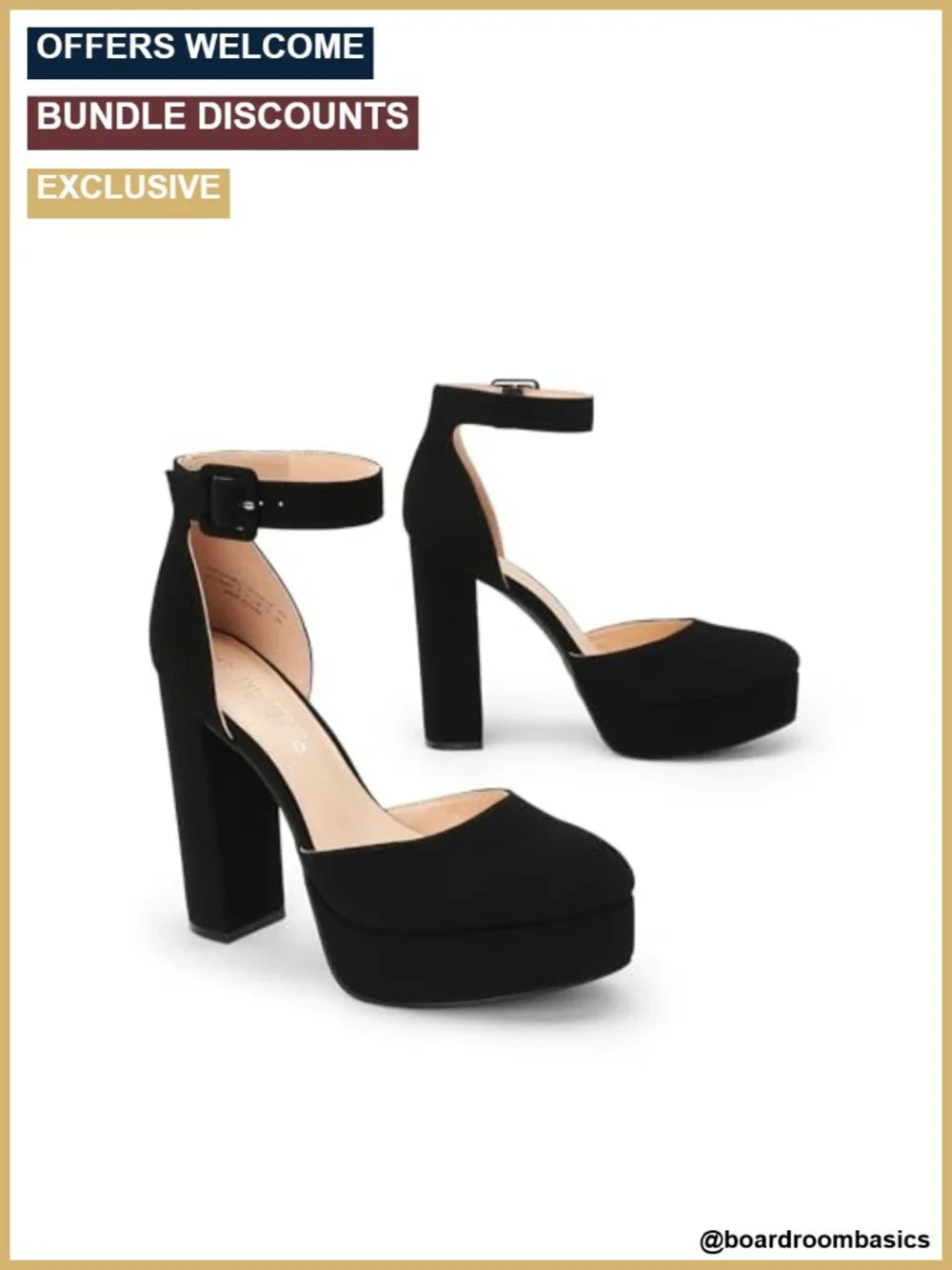 Women's Chunky Platform Heels Almond Toe Block Ankle Strap Dress Wedding Party